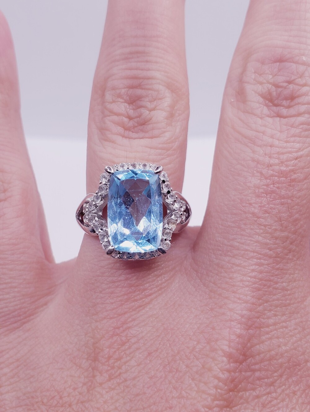 5.25 Carat Genuine Blue Topaz Halo Cocktail 925 Sterling Silver Ring - Picture 5 of 9